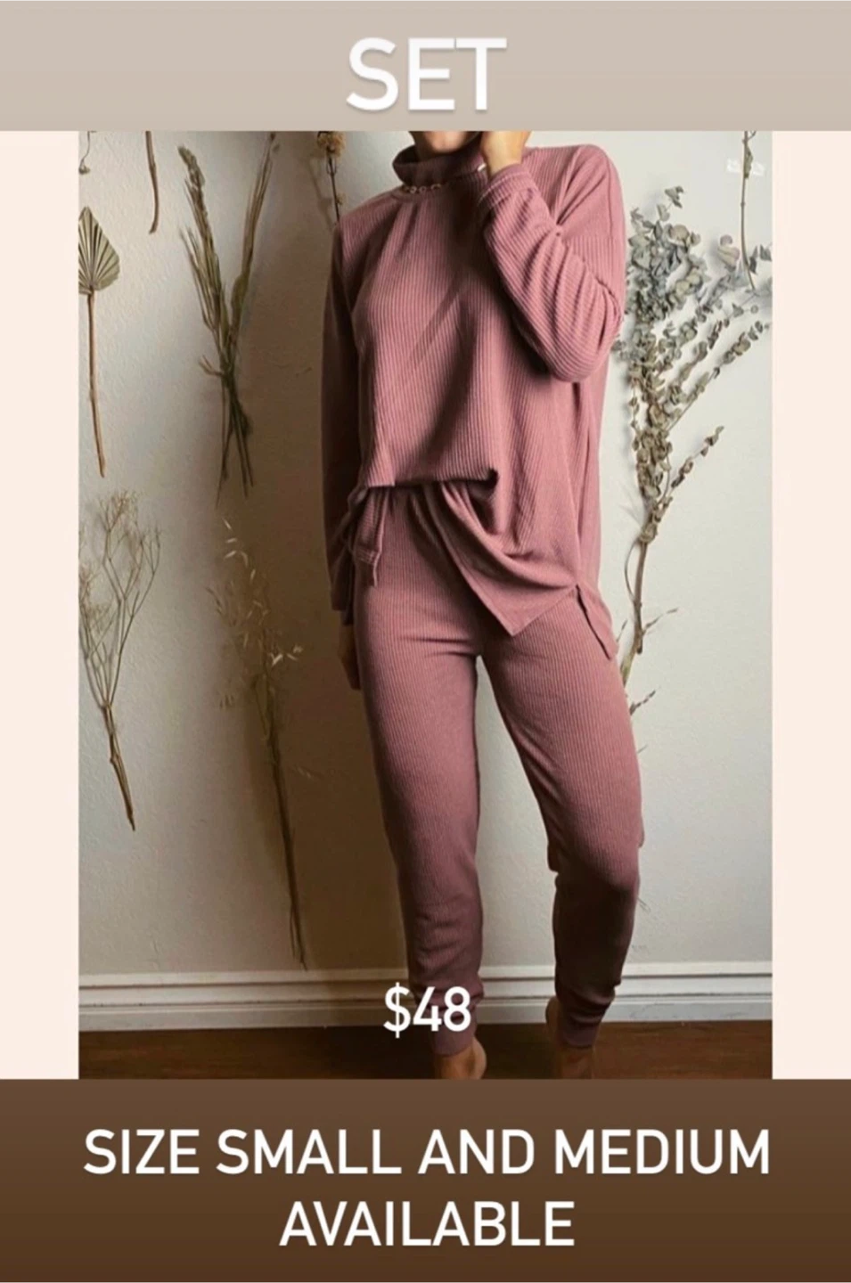 Ribbed Knit Lounge Set - Size Medium - photo 2