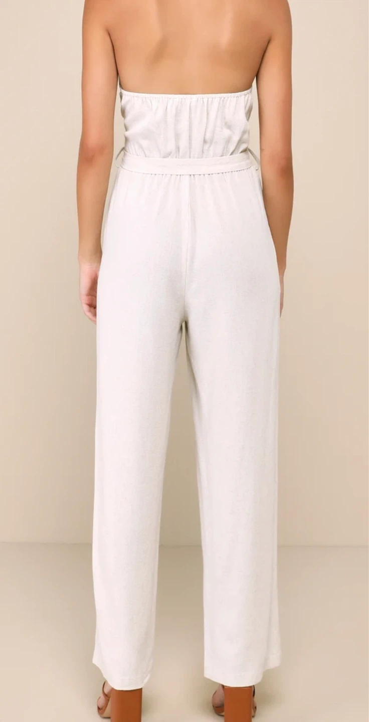 Off White Jumpsuit with Tie Waist