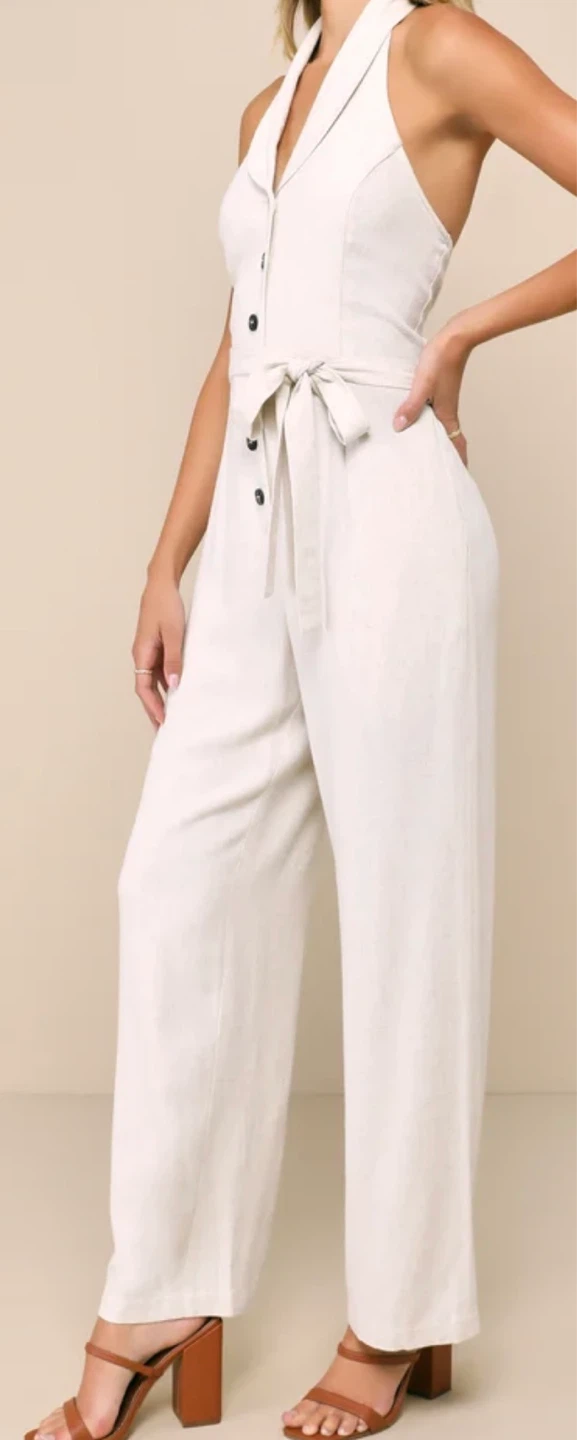 Off White Jumpsuit with Tie Waist - photo 2