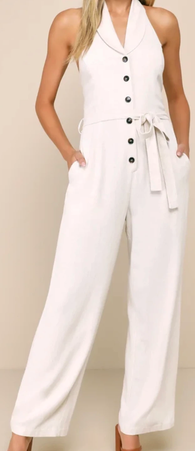 Off White Jumpsuit with Tie Waist - photo 3