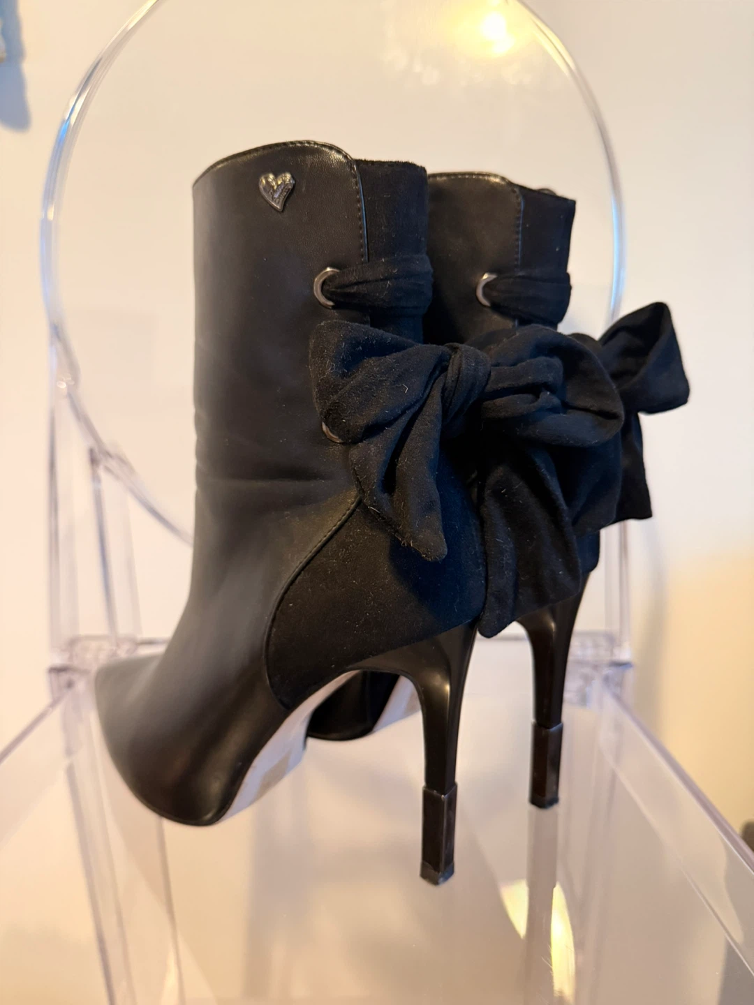 Black Stiletto Ankle Boots with Bow - photo 3