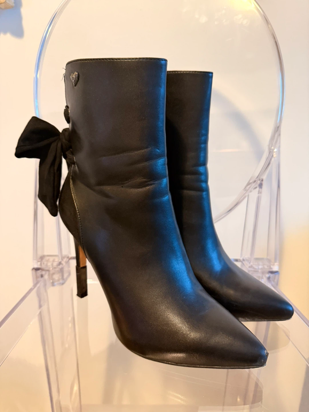 Black Stiletto Ankle Boots with Bow - photo 2