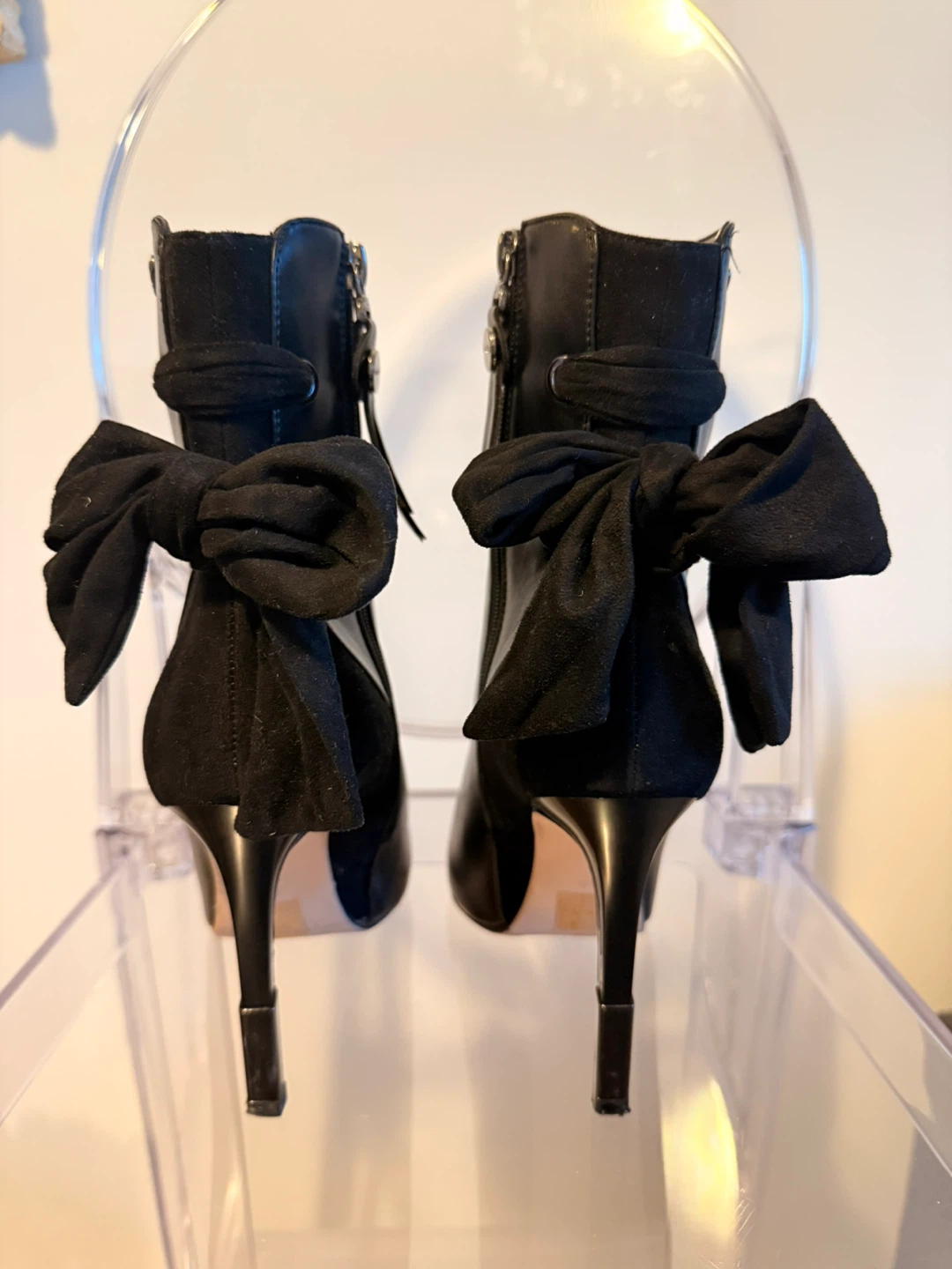 Black Stiletto Ankle Boots with Bow - photo 4