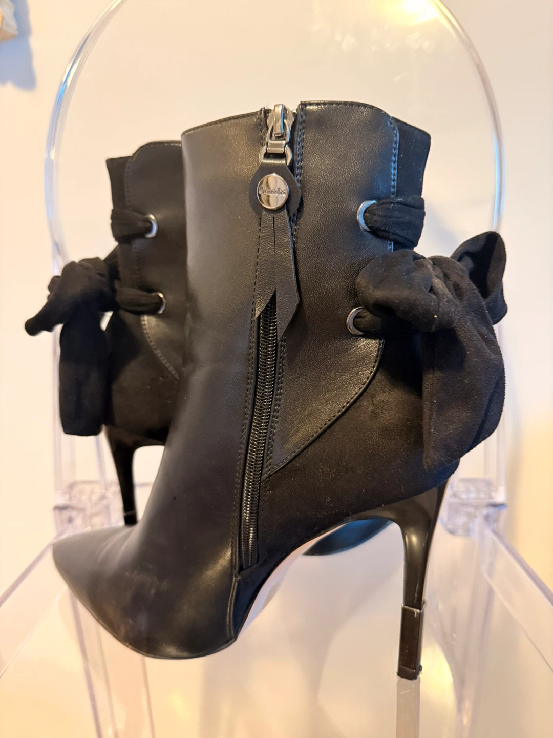 Black Stiletto Ankle Boots with Bow - photo 5