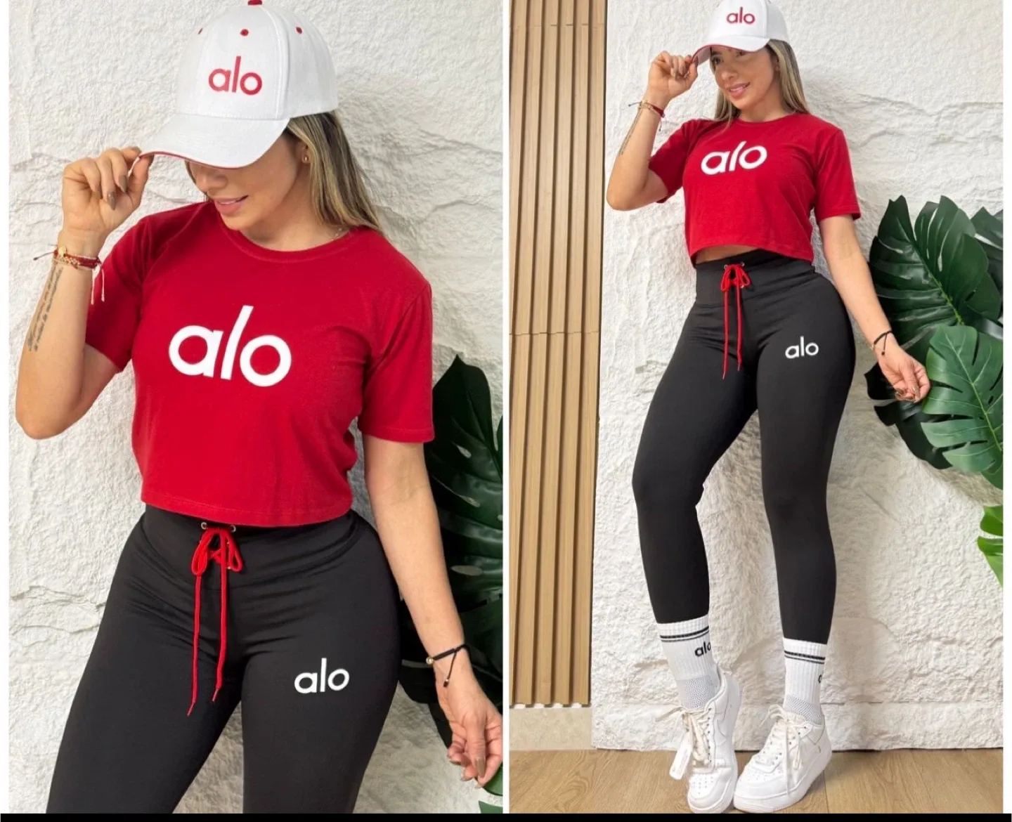 ALO Activewear Set - Red Top & Black Leggings thumbnail