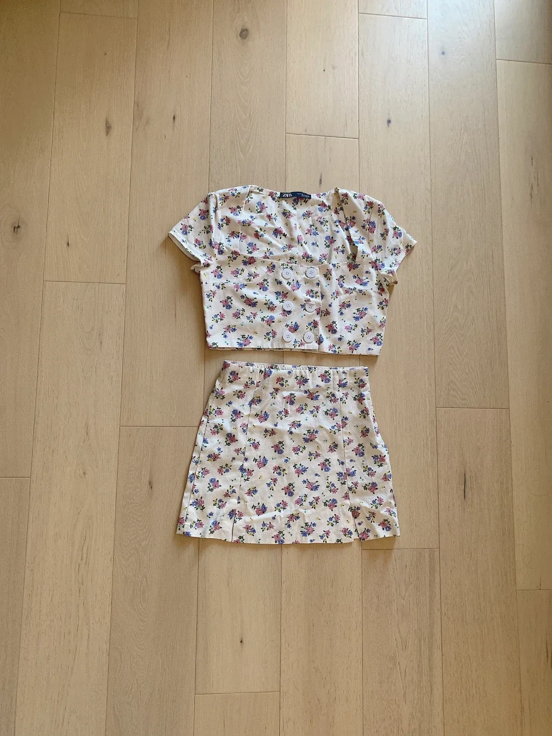 Zara Floral Print Top & Skirt Set - Size XS thumbnail