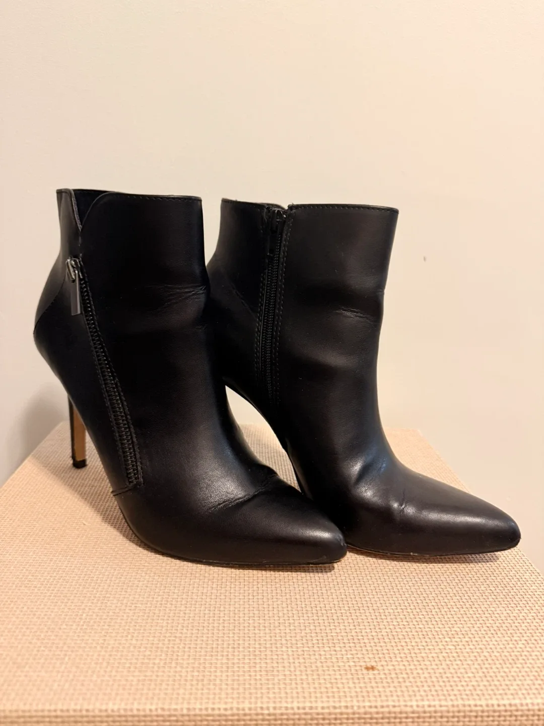 BCBG Black Leather Ankle Boots image indicator(5)