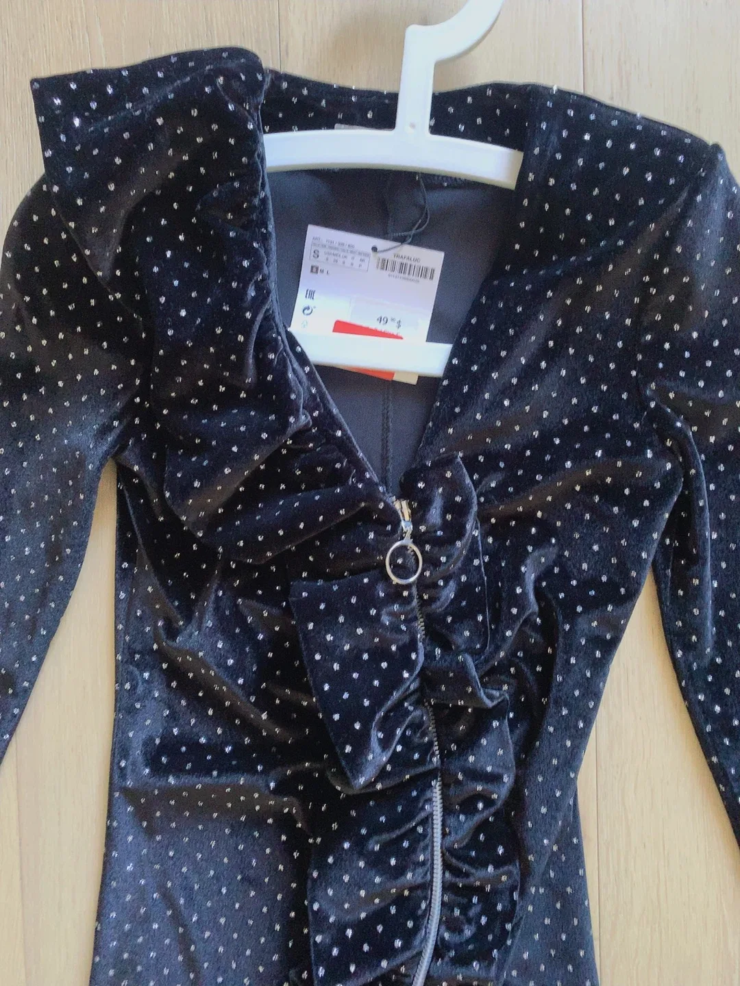 Zara Black Crystal Velvet Mini Dress - Size S image indicator(5)