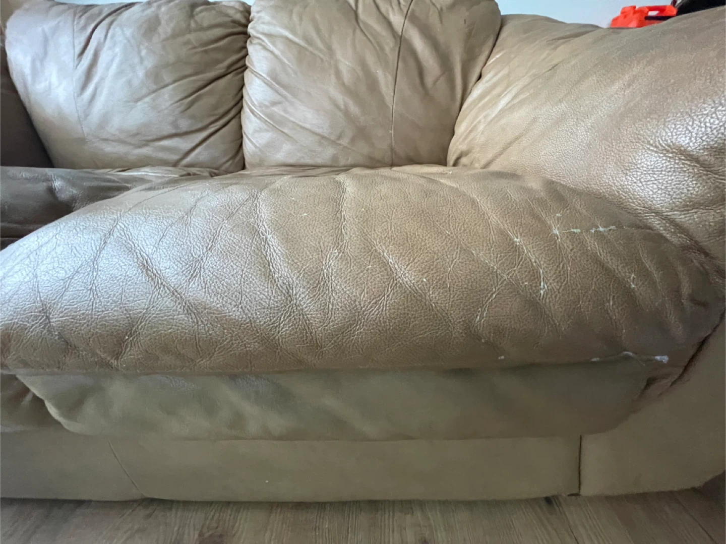Used Beige Leather Two-Seater Sofa - photo 3