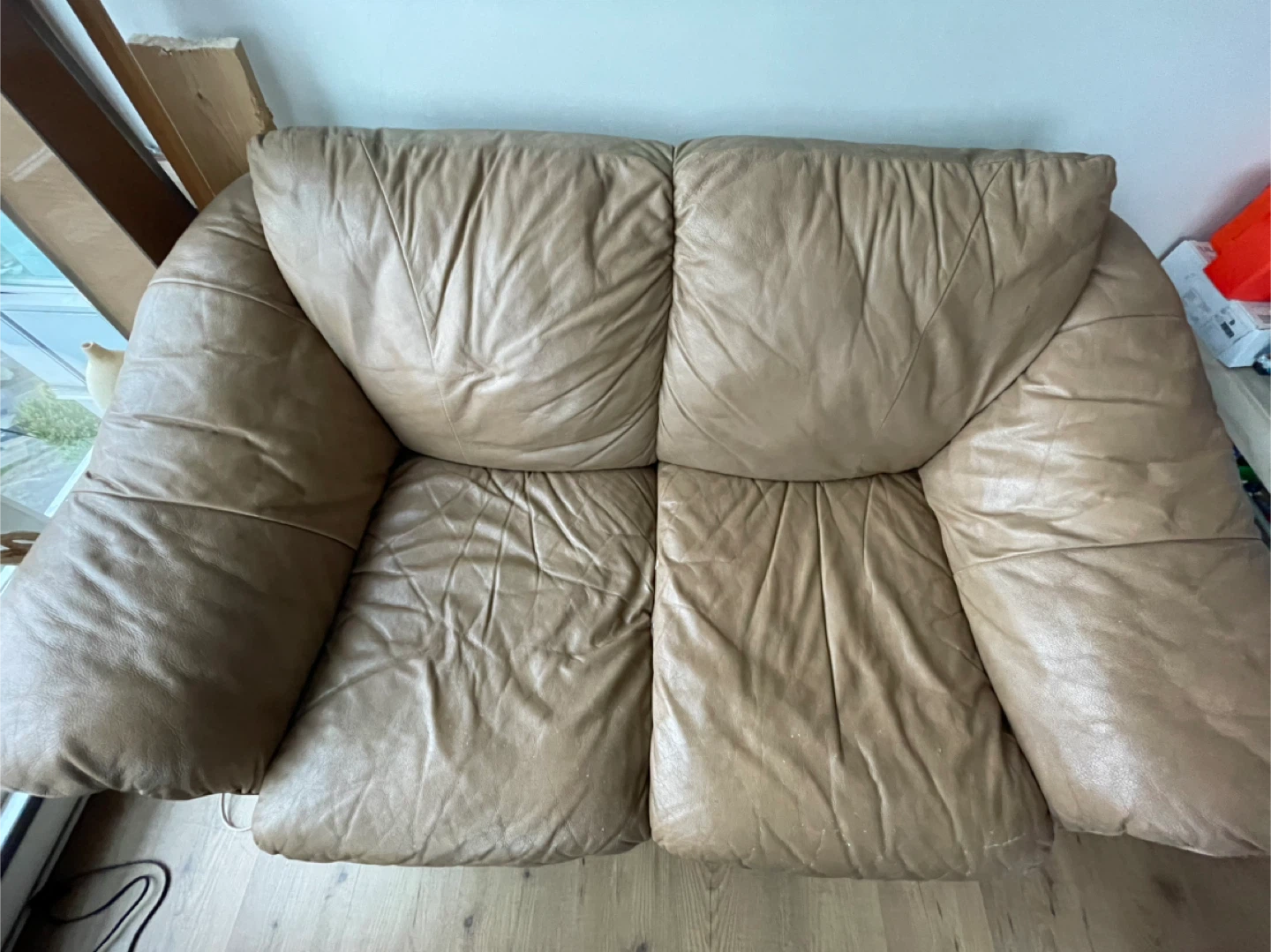 Used Beige Leather Two-Seater Sofa - photo 2