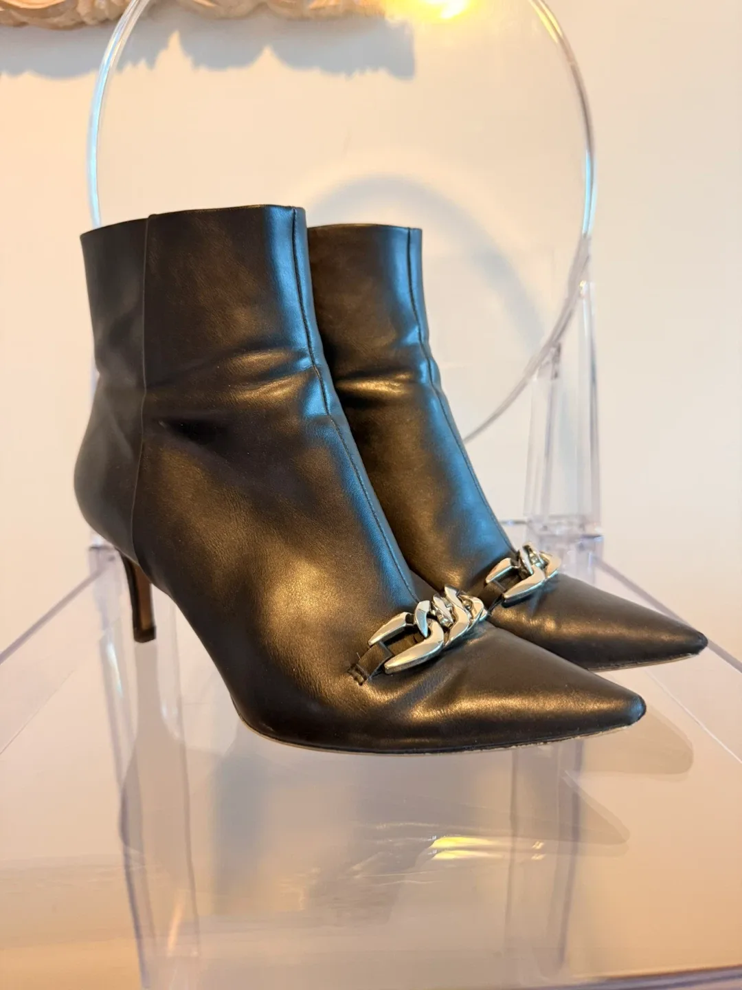 Zara Black Leather Ankle Boots thumbnail
