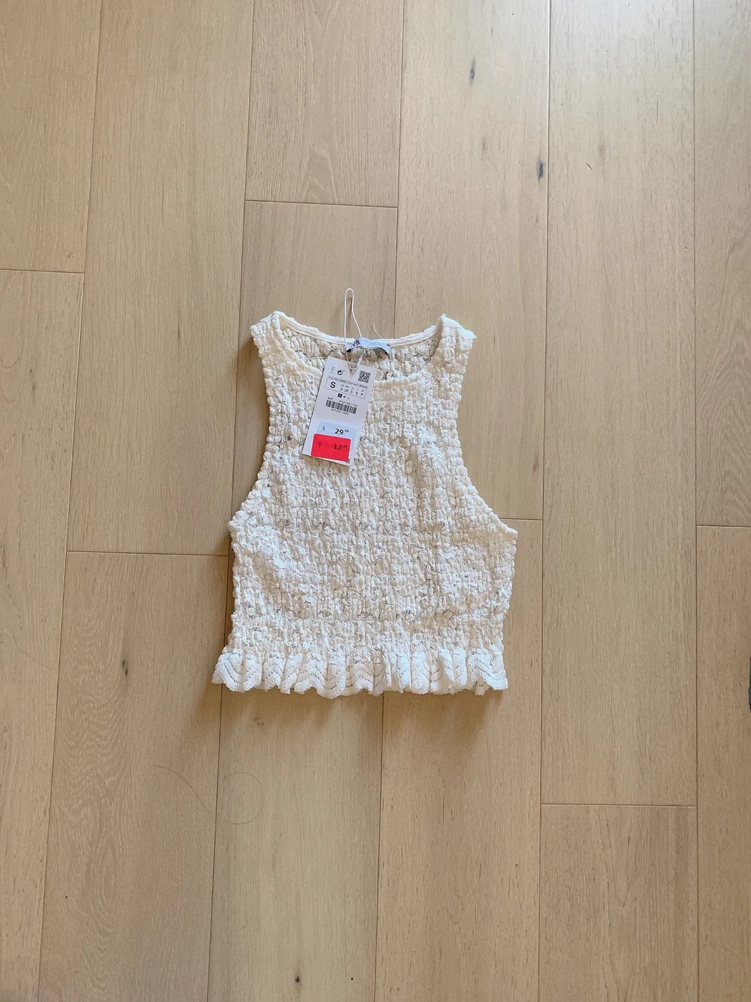 Zara Cream Textured Tank Top - Size Small thumbnail