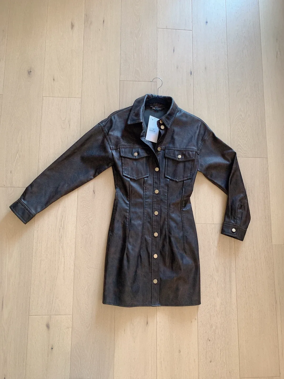 Zara Faux Leather Shirt Dress - Size XS image indicator(4)