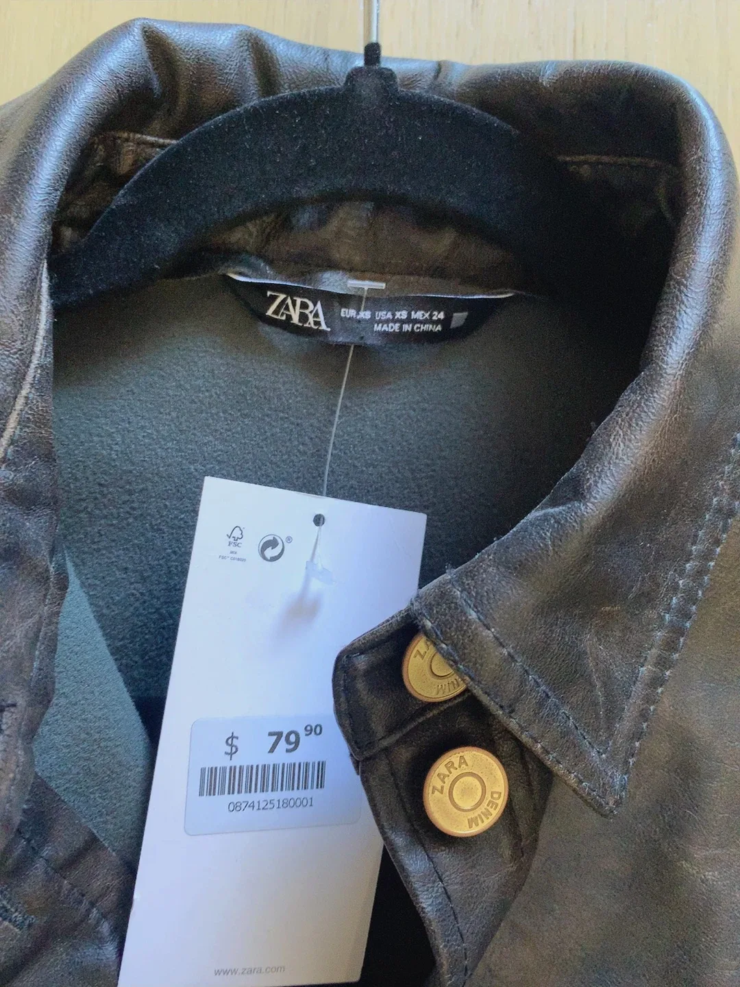 Zara Faux Leather Shirt Dress - Size XS image indicator(6)