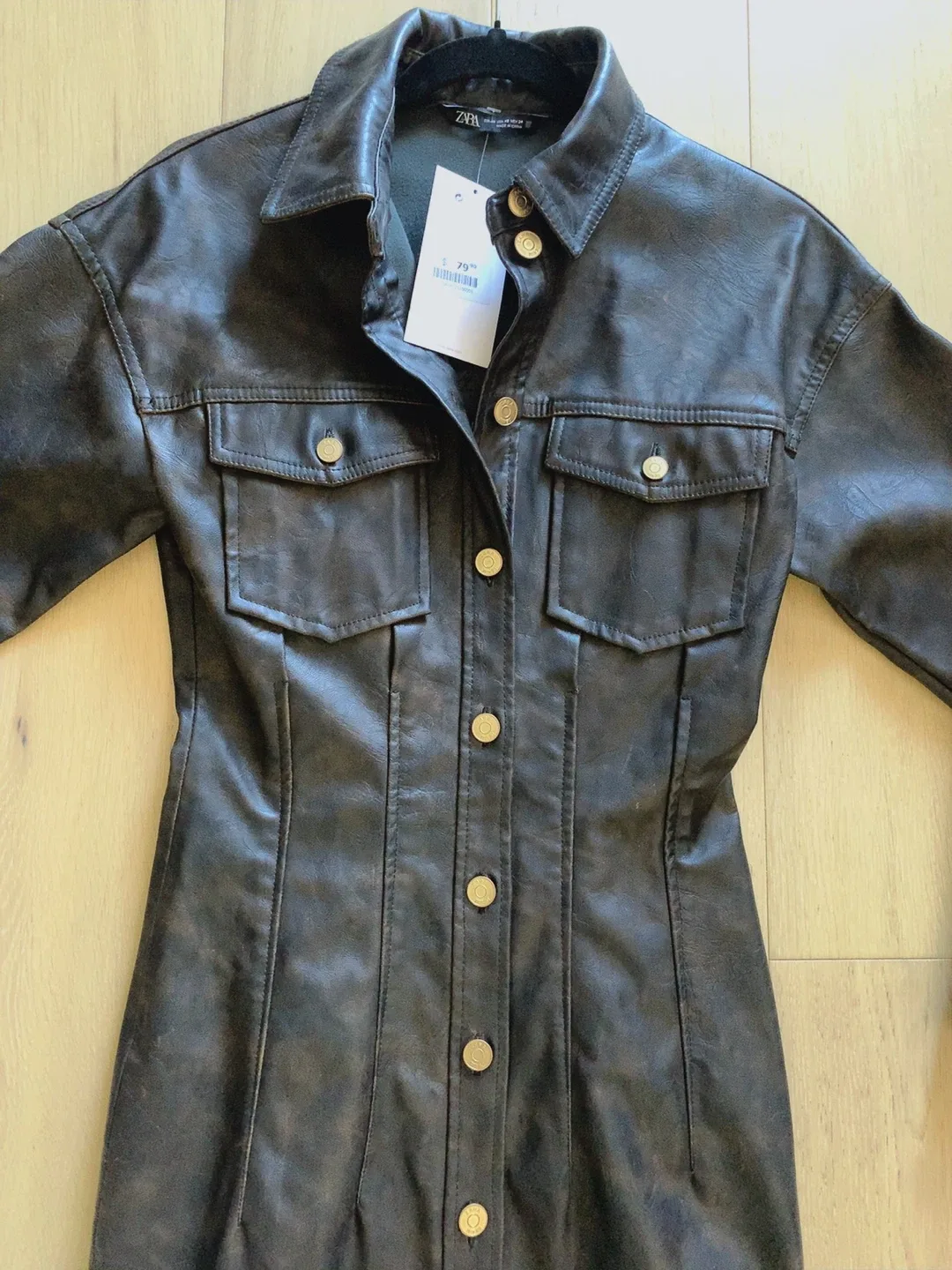 Zara Faux Leather Shirt Dress - Size XS image indicator(5)