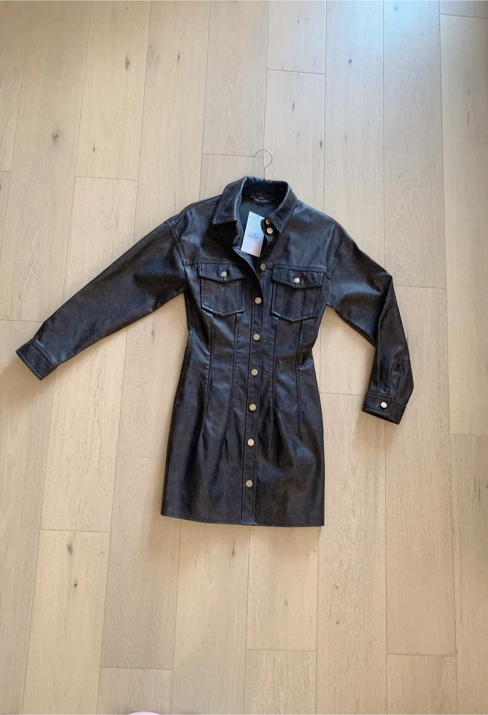 Zara Faux Leather Shirt Dress - Size XS thumbnail