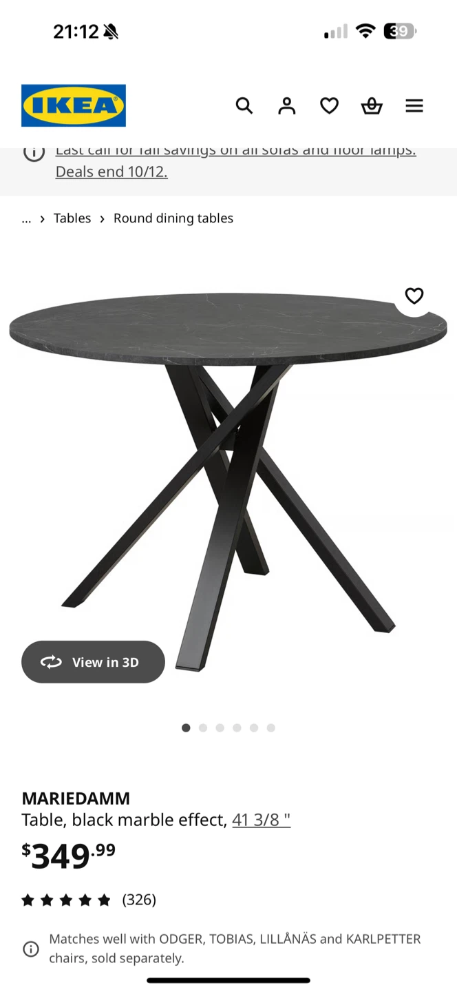 IKEA Mariedamm Table - Black Marble Effect - photo 2