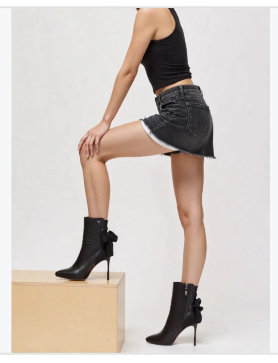 Black Stiletto Ankle Boots with Bow thumbnail
