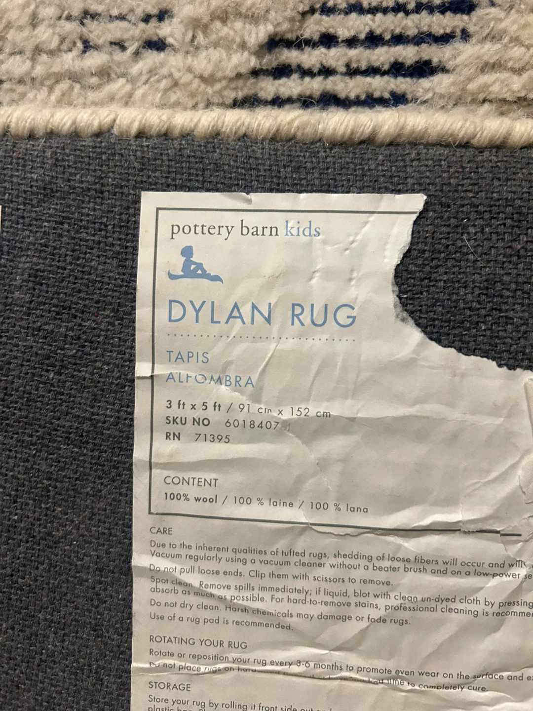 Pottery Barn Kids Dylan Rug 3ft x 5ft - photo 2