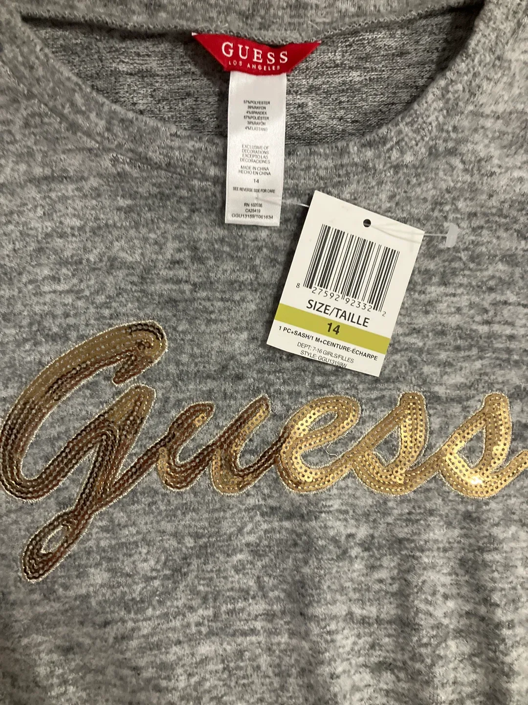 Guess Grey Long Sleeve Dress - Girls Kids Size 14 image indicator(3)