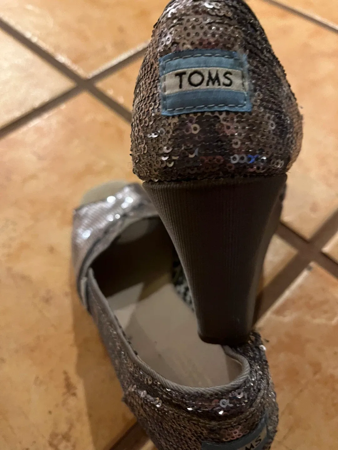 TOMS Silver Sequin Wedge Heels image indicator(3)