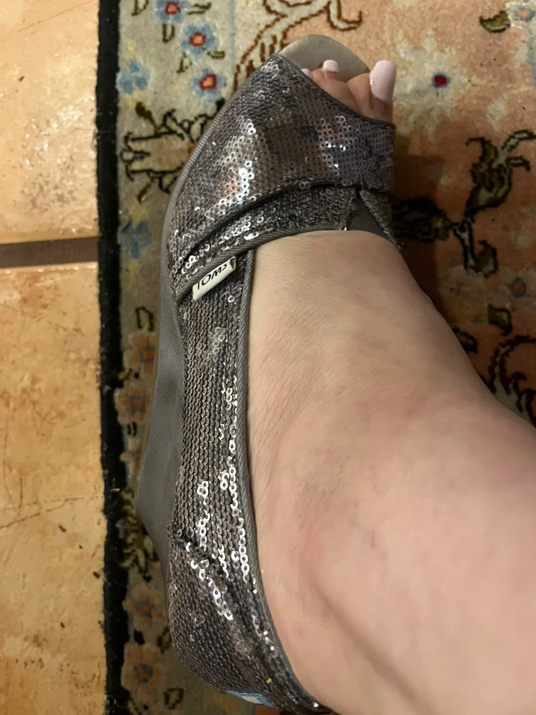 TOMS Silver Sequin Wedge Heels image indicator(2)
