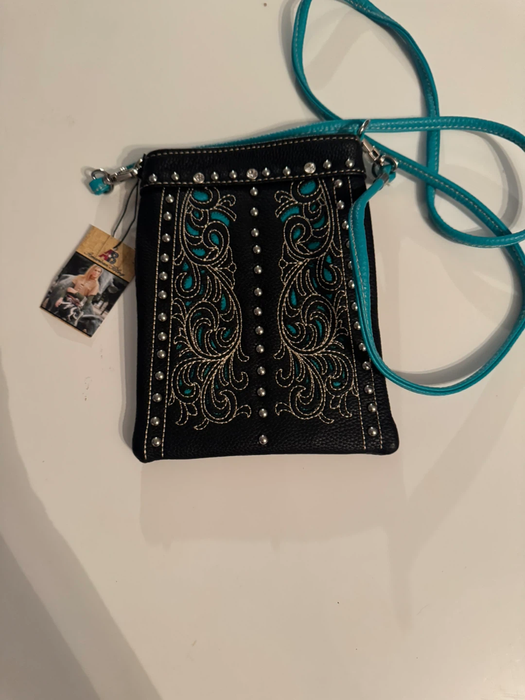 American West Black Leather Crossbody Bag
