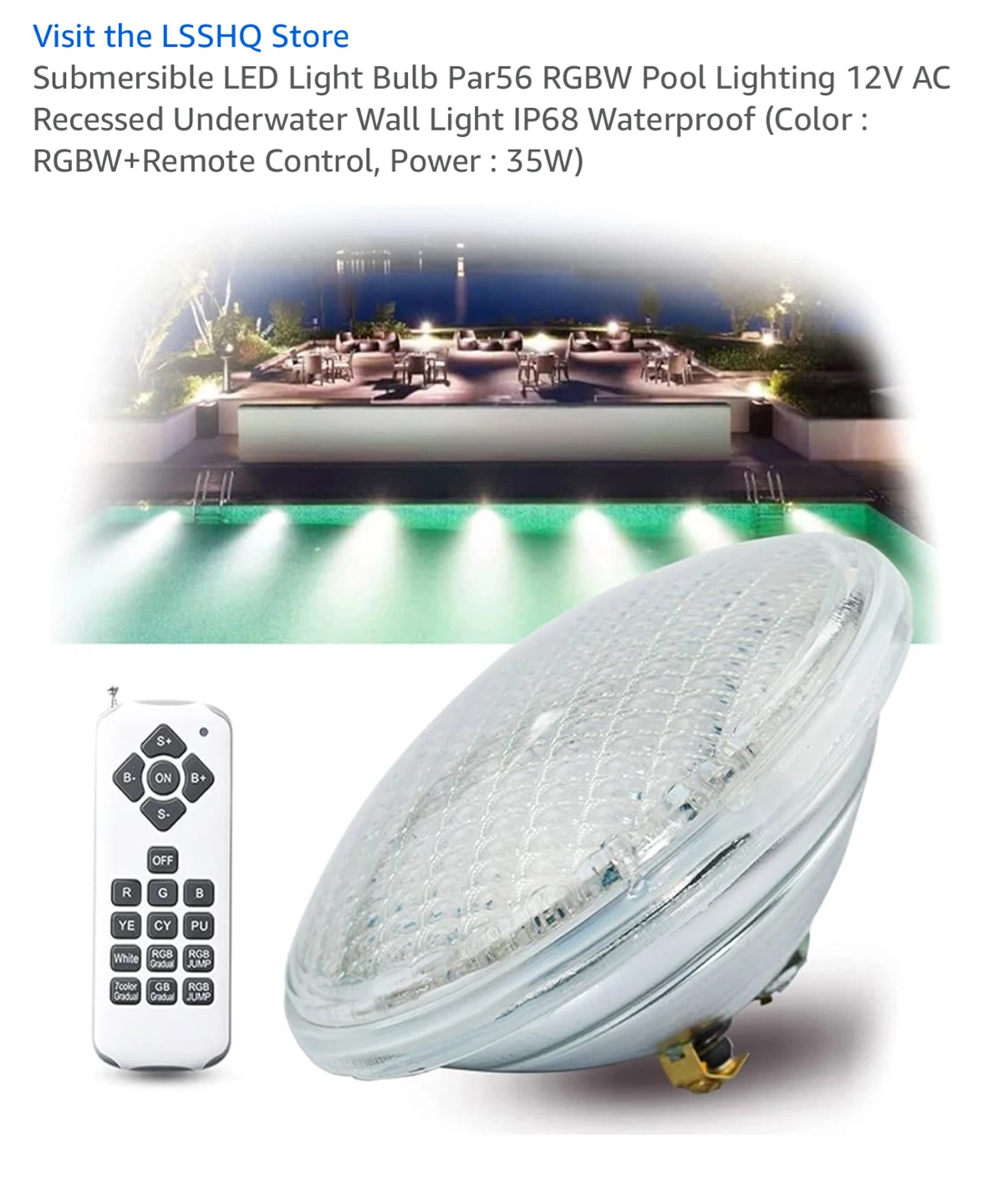 Submersible LED Light Bulb Par56 RGBW Pool Lighting