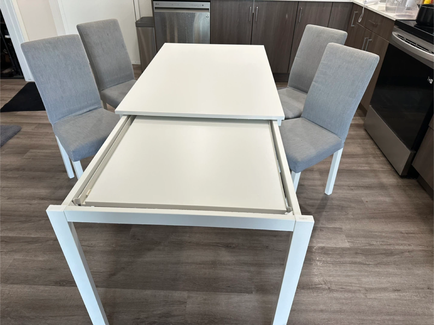 White Extendable Dining Table with 4 Chairs - photo 3