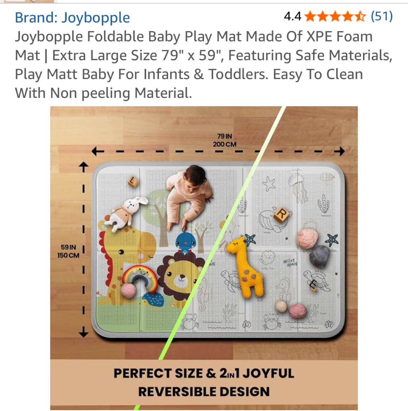 Joybopple Foldable Baby Play Mat - 79" x 59" - photo 3