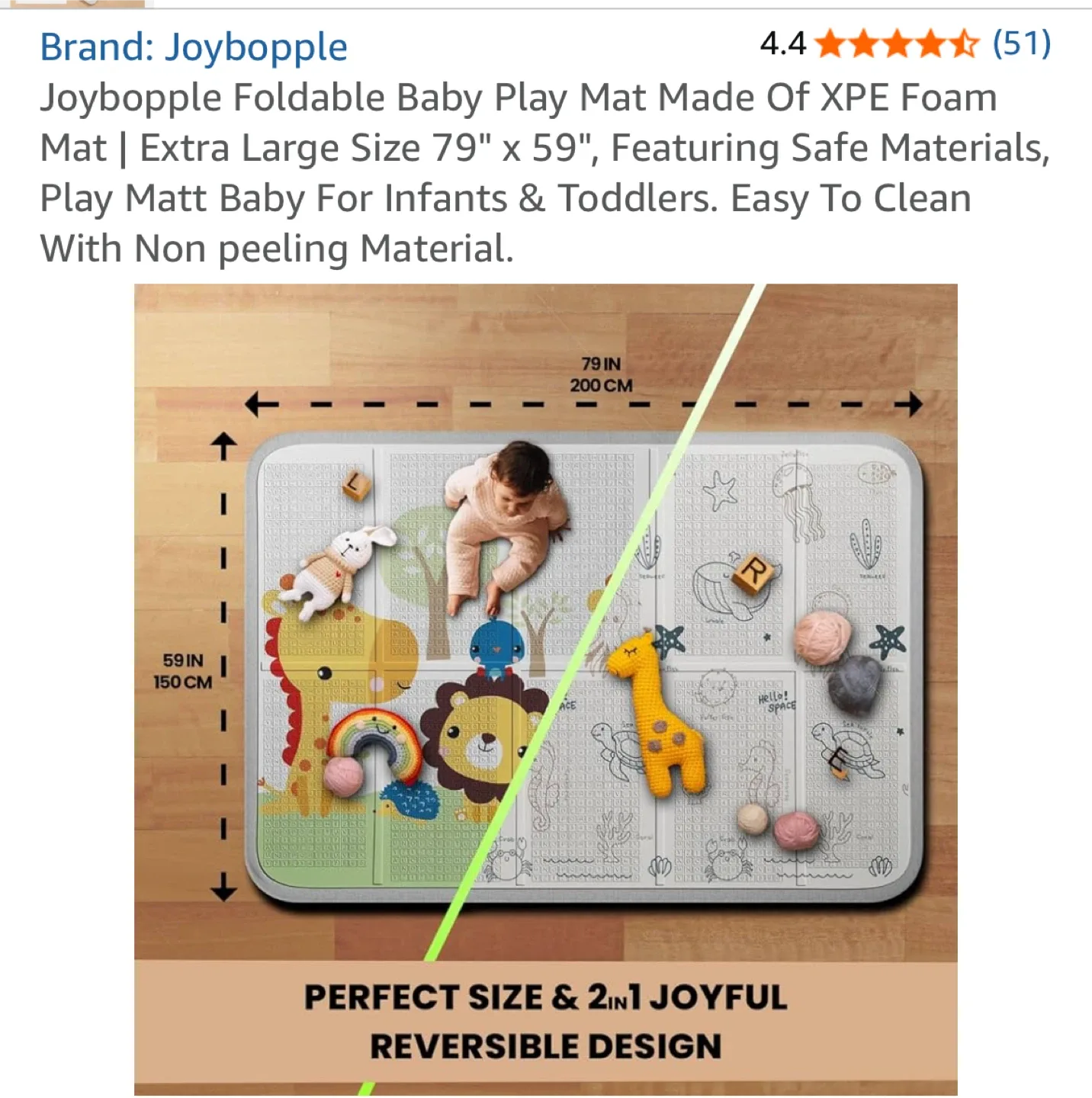 Joybopple Foldable Baby Play Mat - 79" x 59" image indicator(3)