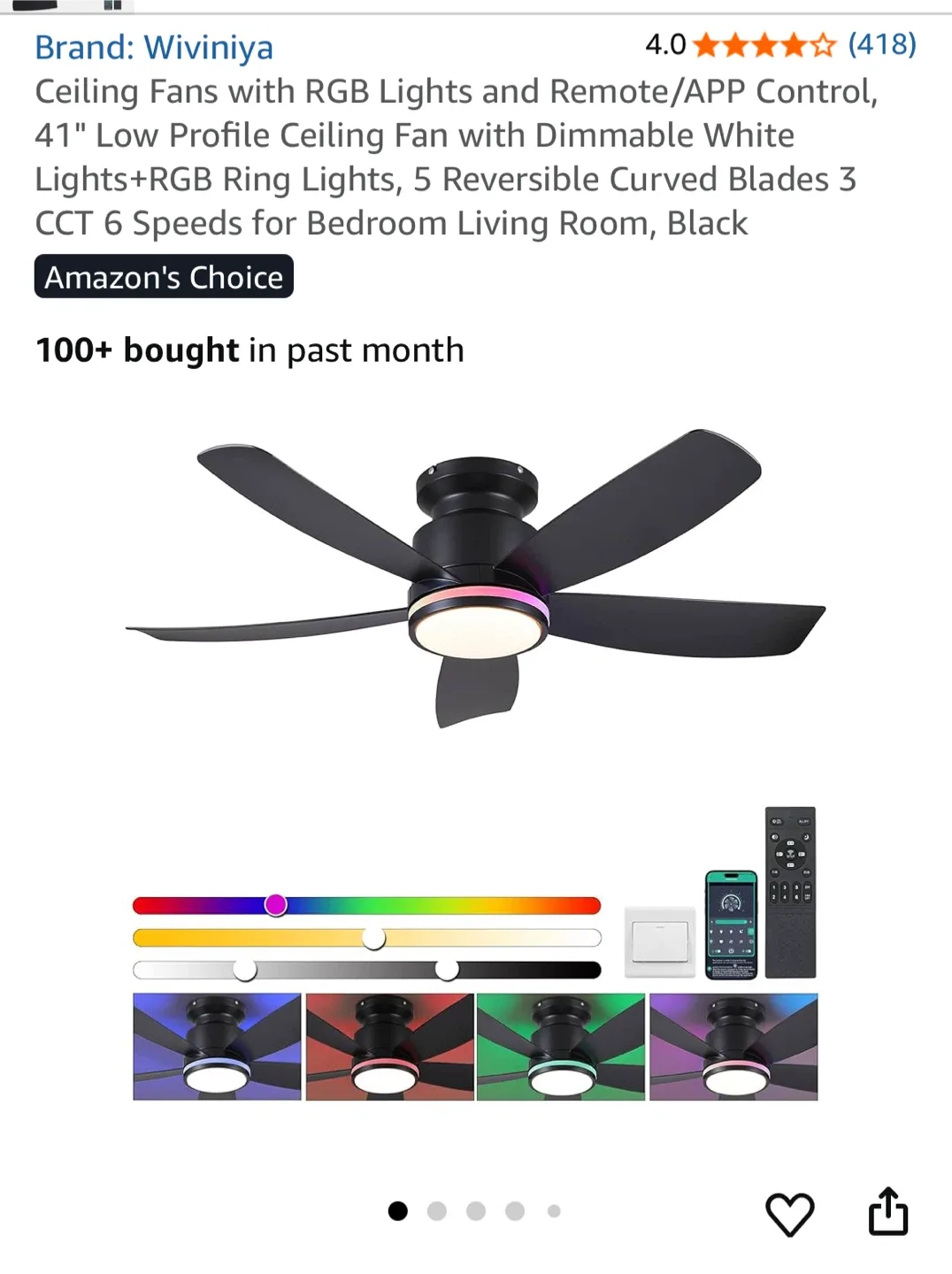 Wiviniya 41-inch Ceiling Fan with Lights - NEW thumbnail
