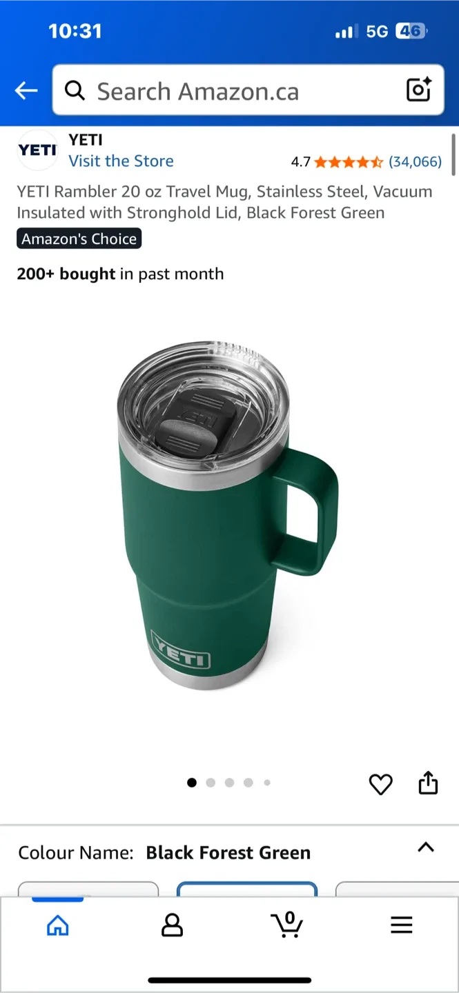 YETI Rambler 20 oz Travel Mug - Black Forest Green thumbnail