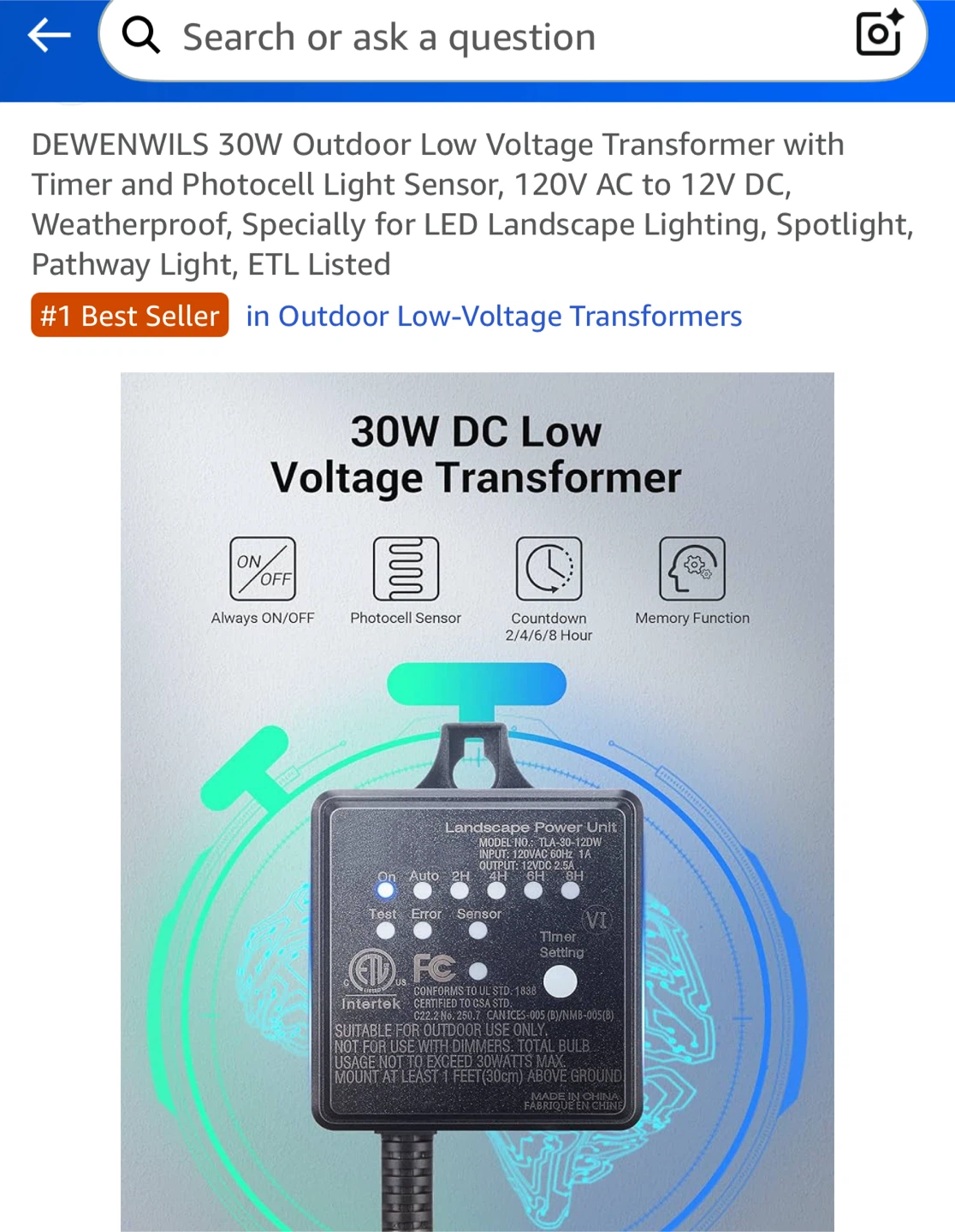 DEWENWILS Low Voltage Transformer 30W - photo 3