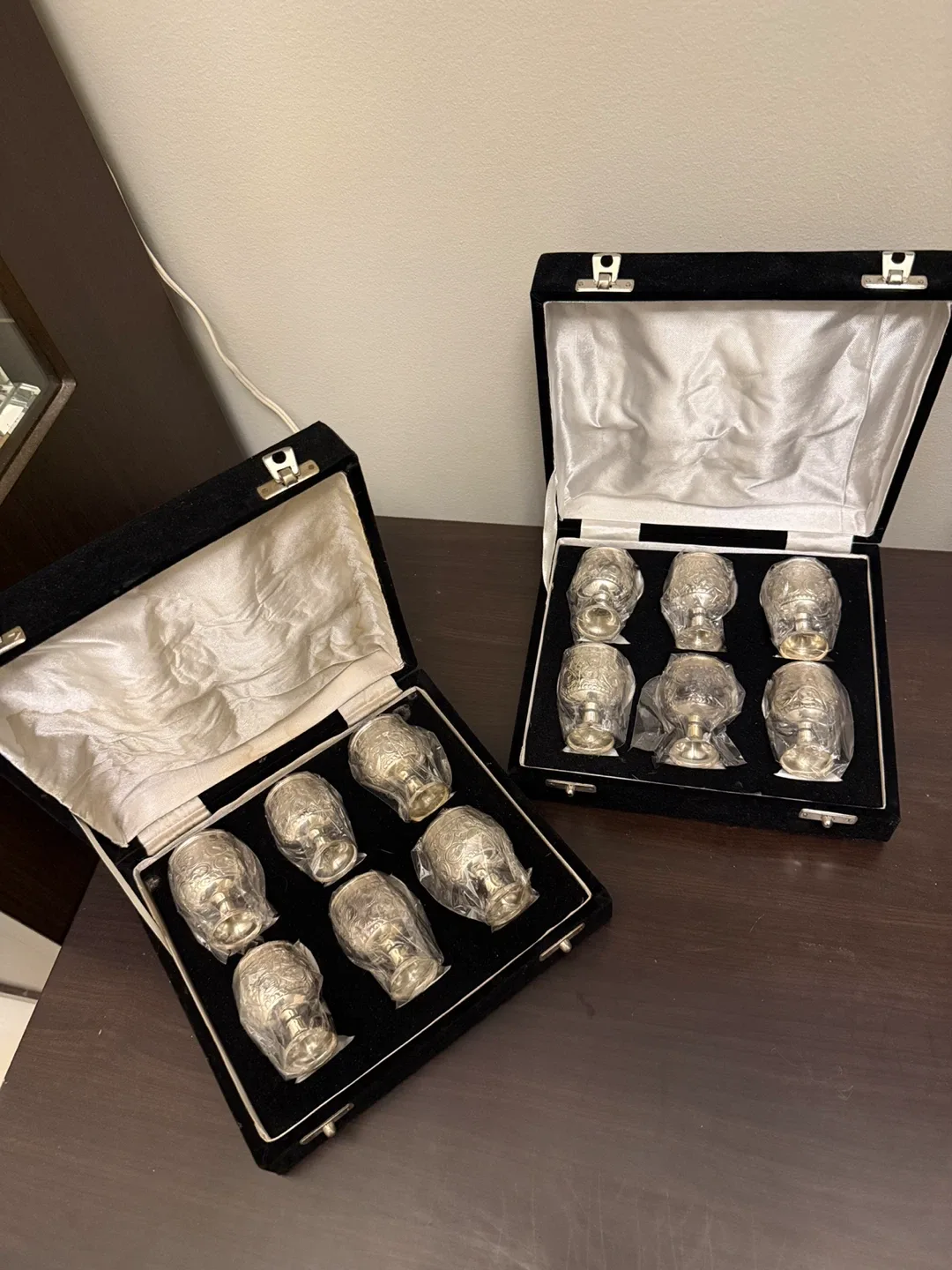 Vintage Silver Shot Cups Set in Box thumbnail