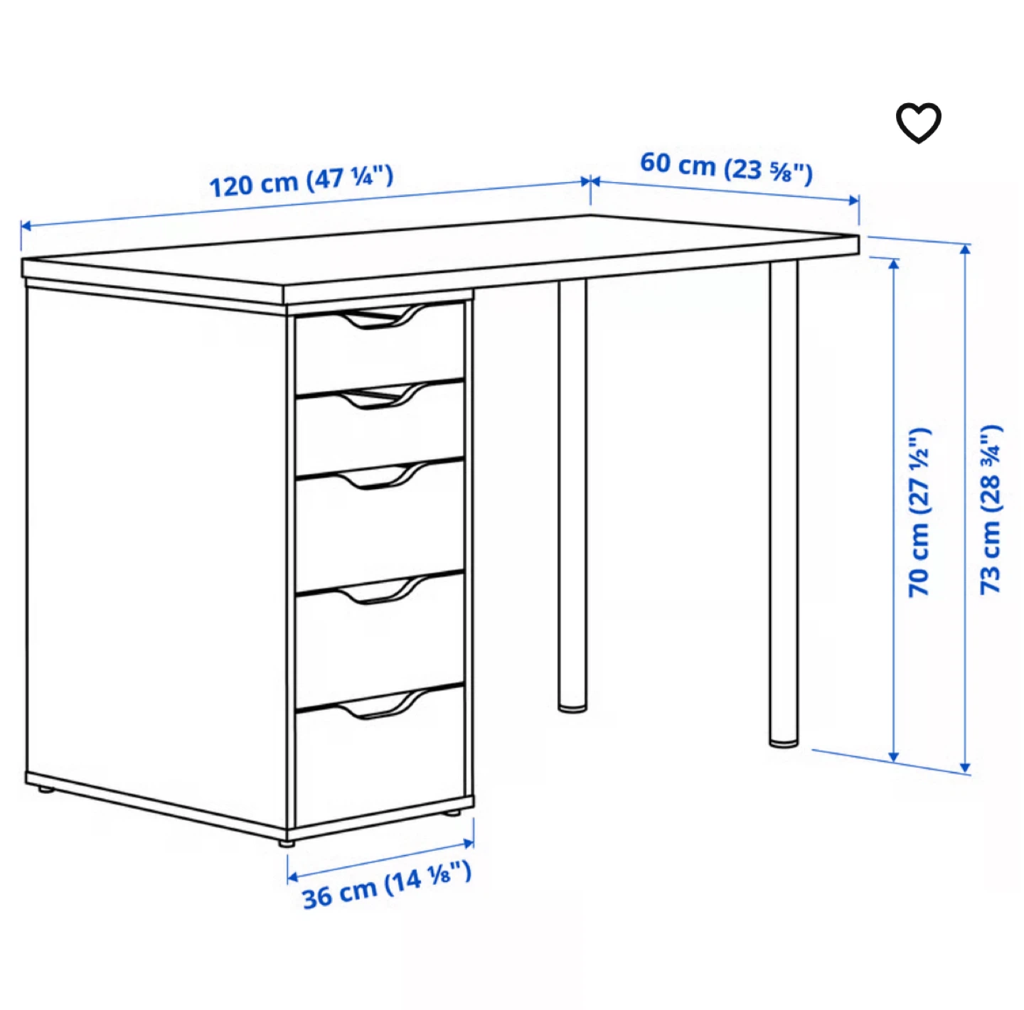 IKEA Desk with Alex Drawer Unit - White