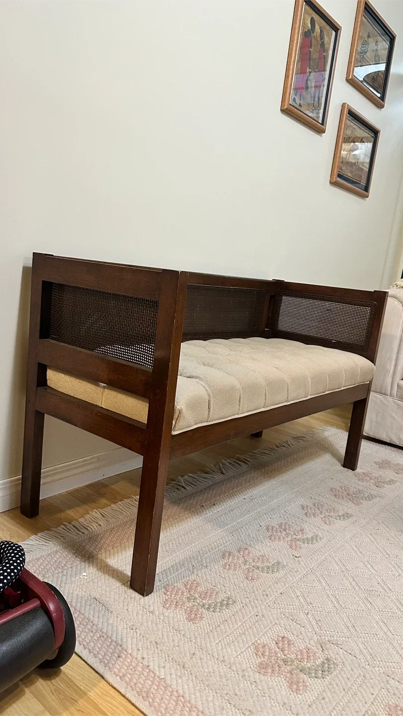 Cane Back Bench - Dark Wood Frame solid wood thumbnail