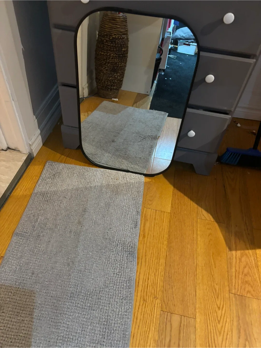Grey Framed Mirror & Bath Mat Set thumbnail