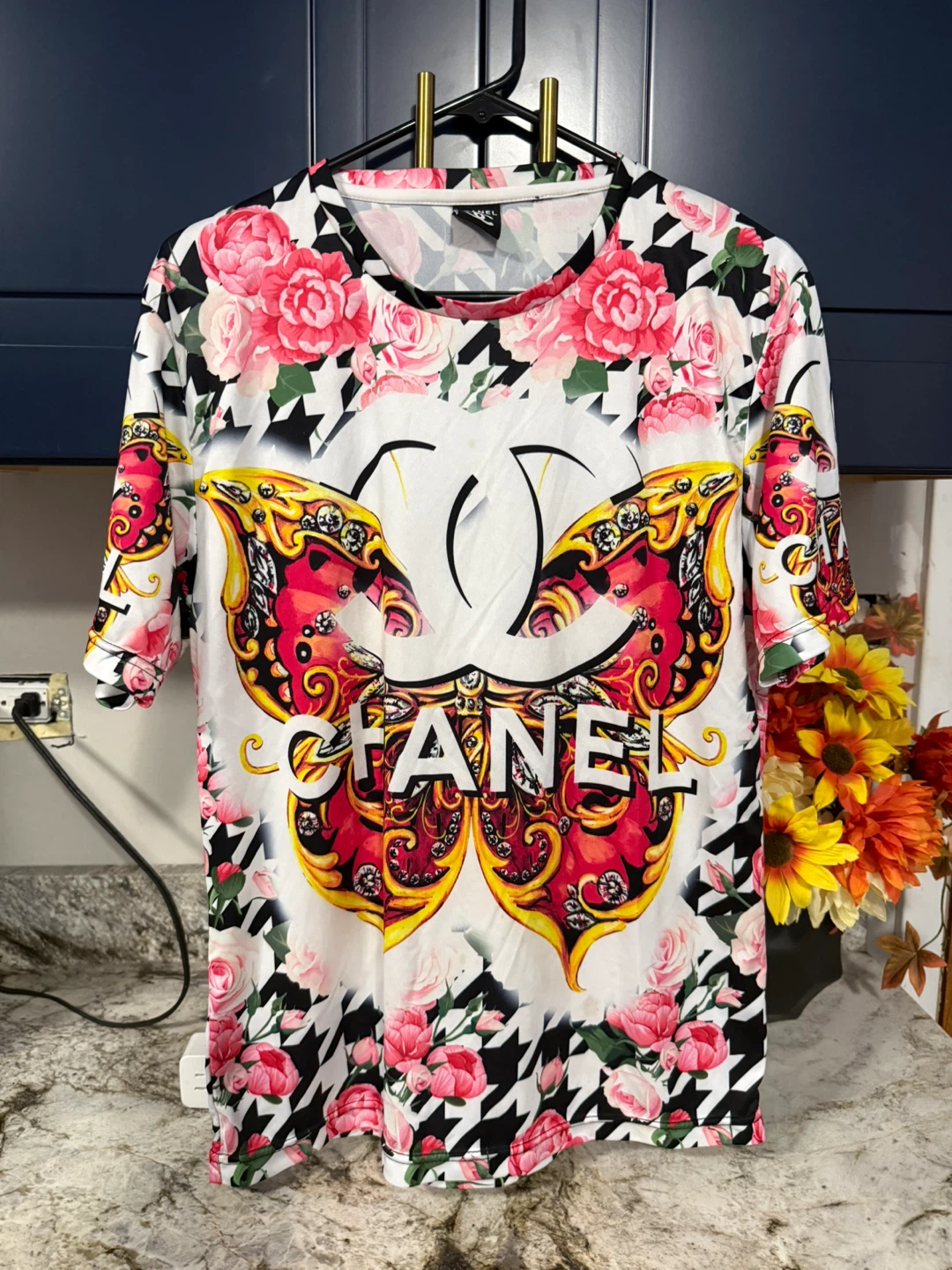Chanel Butterfly Floral Print T-Shirt Size M