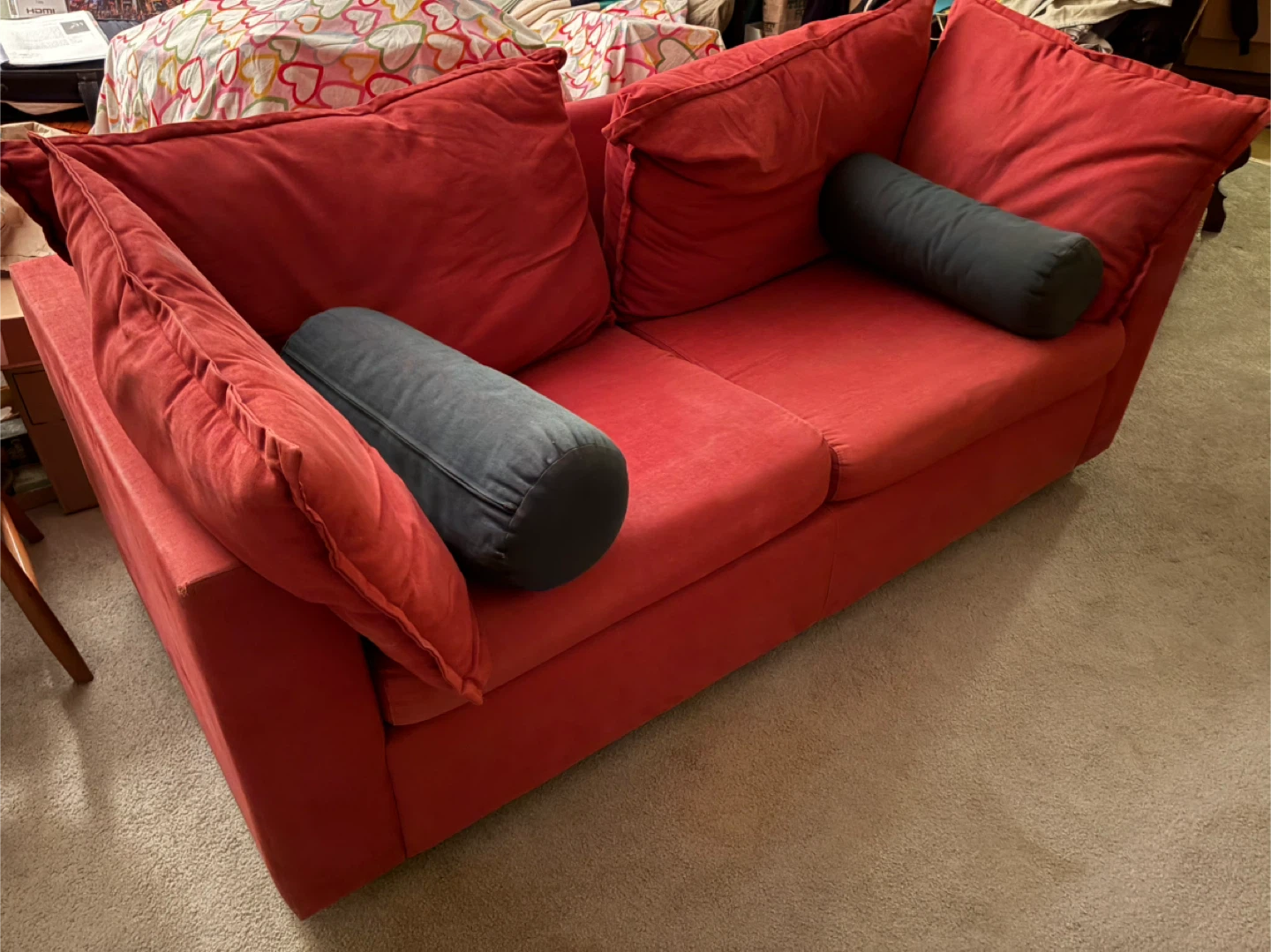 Red Two-Seater Sofabed with Bolster Pillows - photo 3