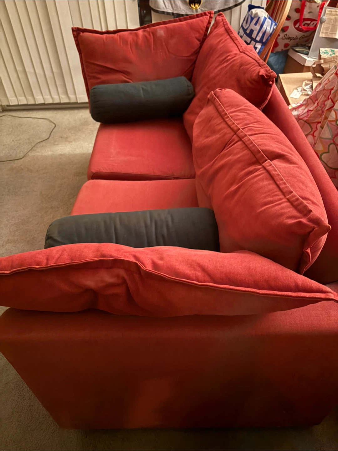 Red Two-Seater Sofabed with Bolster Pillows - photo 4