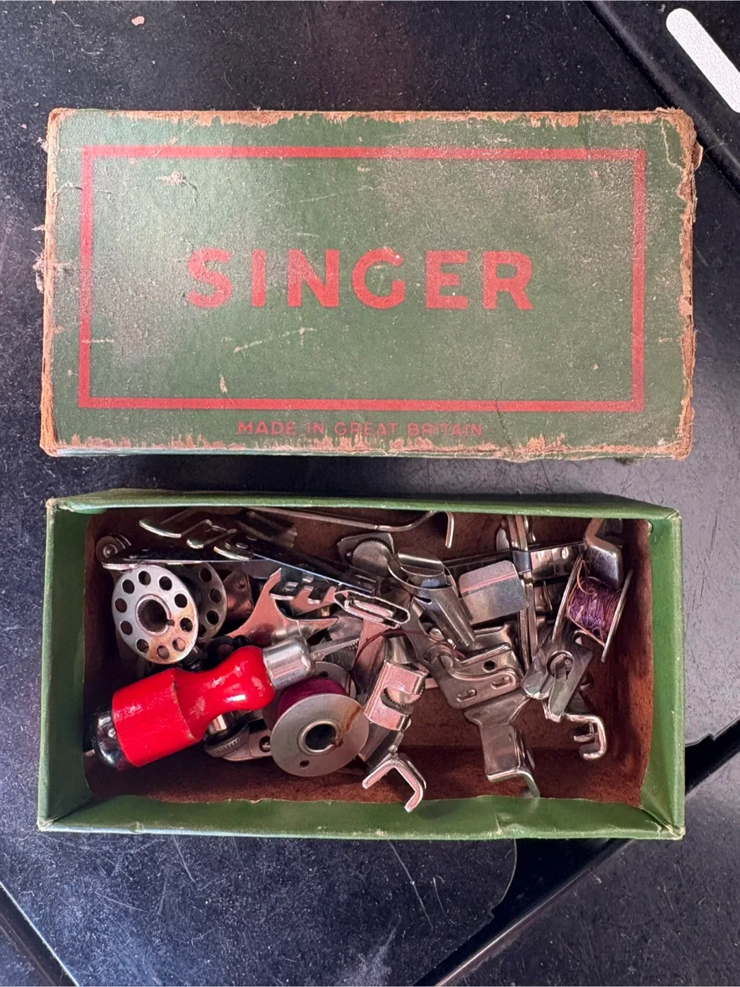 Vintage Singer Sewing Machine Attachments w/ Box thumbnail
