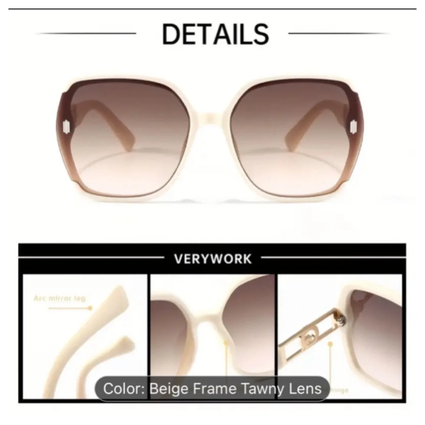 Verywork Fashion Unisex Sunglasses - Beige Frame thumbnail