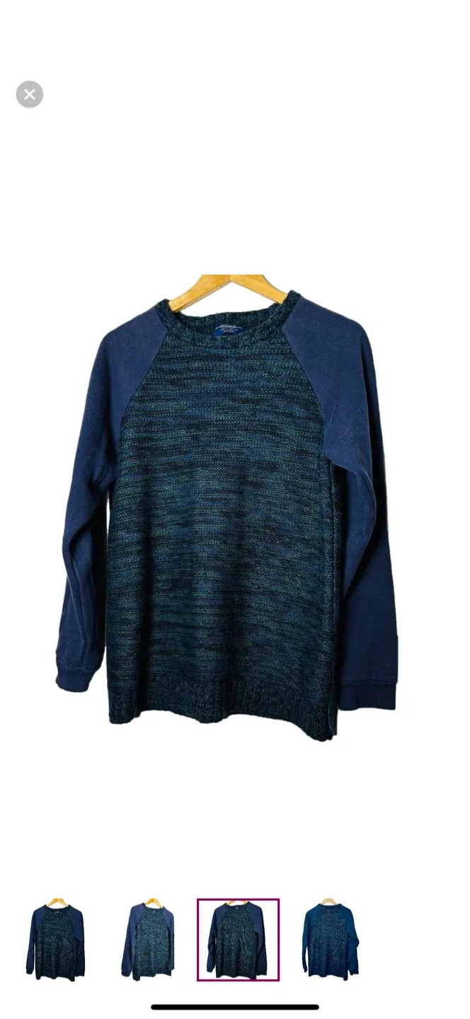 Men's Pull & Bear Knitted Navy and Green Sweater image indicator(3)