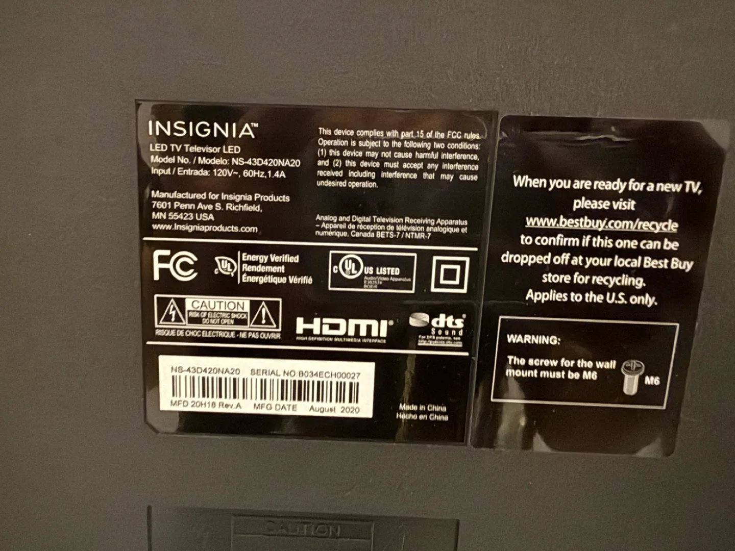 Insignia 43" LED TV - Model NS-43D420NA20 image indicator(4)