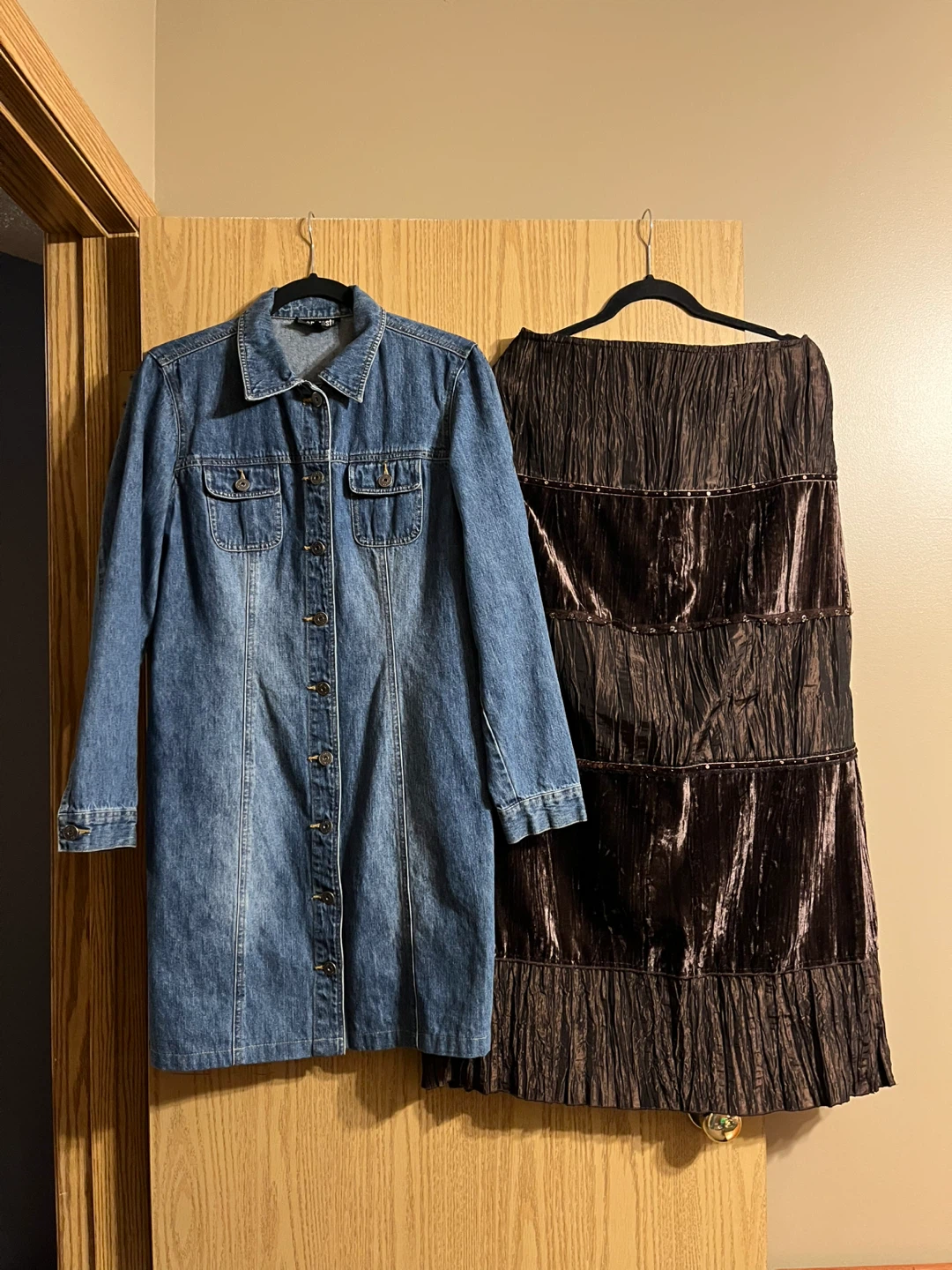 LADIES JEAN DRESS & VELVET SKIRT (Size Medium & Size 7)