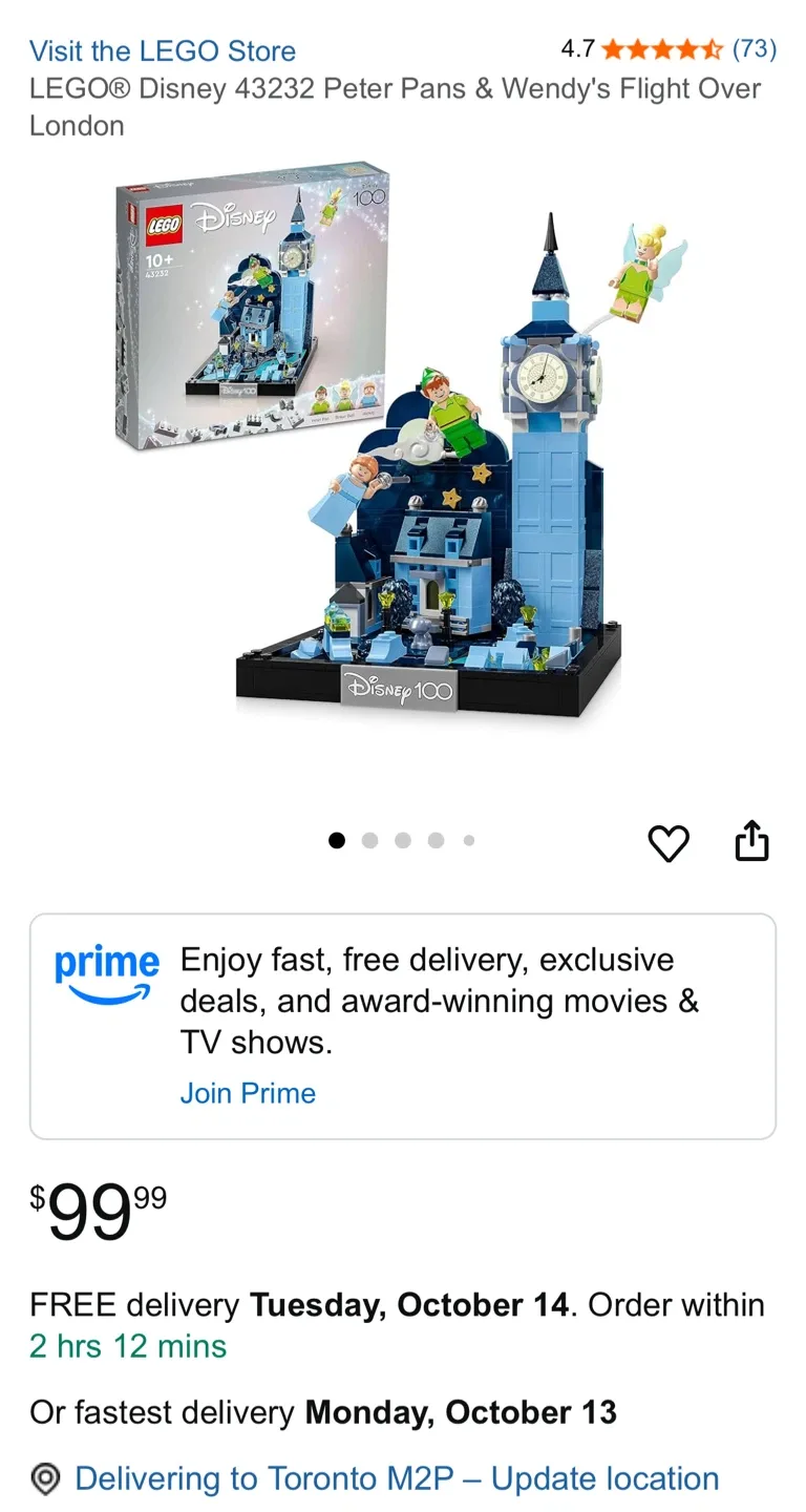 (Retail $113) LEGO Disney Peter Pan & Wendy's Flight Over London image indicator(3)