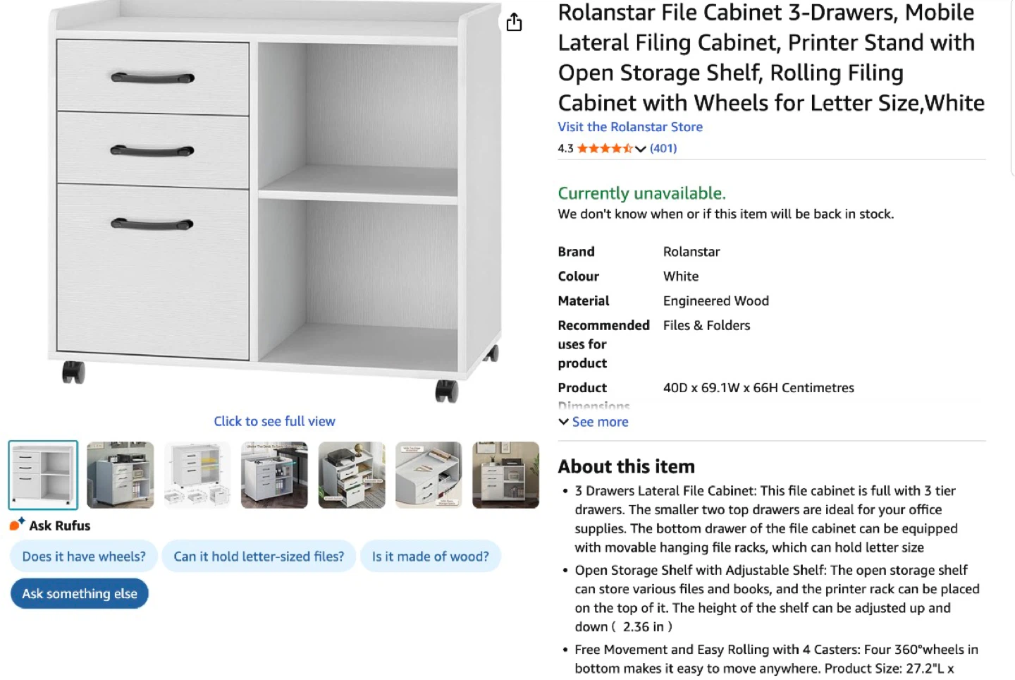 Rolanstar White 3-Drawer File Cabinet( I bought it last year