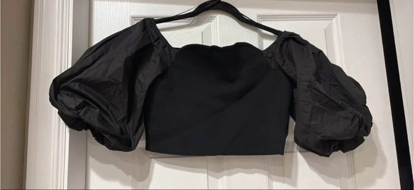 Zara Black Puff Sleeve Top - Size L - photo 3