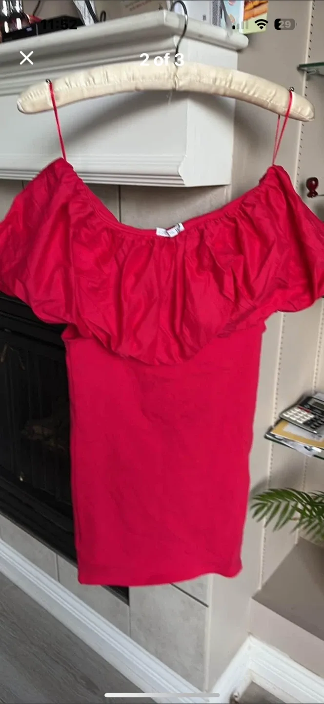 Zara Red Off-the-Shoulder Top - Size L image indicator(2)